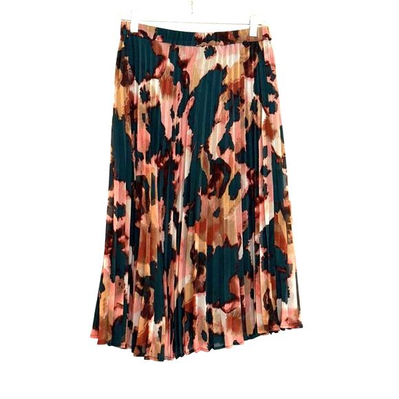 Banana Republic Floral Pleated Midi Skirt Size Small P Teal Muti - Picture 4 of 7